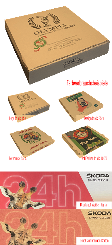 Pizzakarton 26x26x3,5cm Digitaldruck 4c<br>Öko braun